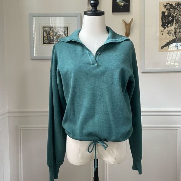 Vintage 70s Clovis Ruffin Sea Moss Green Cropped Sweater M - Picture 1 of 9